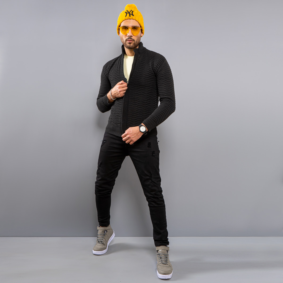 سوئیشرت بافت مشکی مردانه مدل Jenly