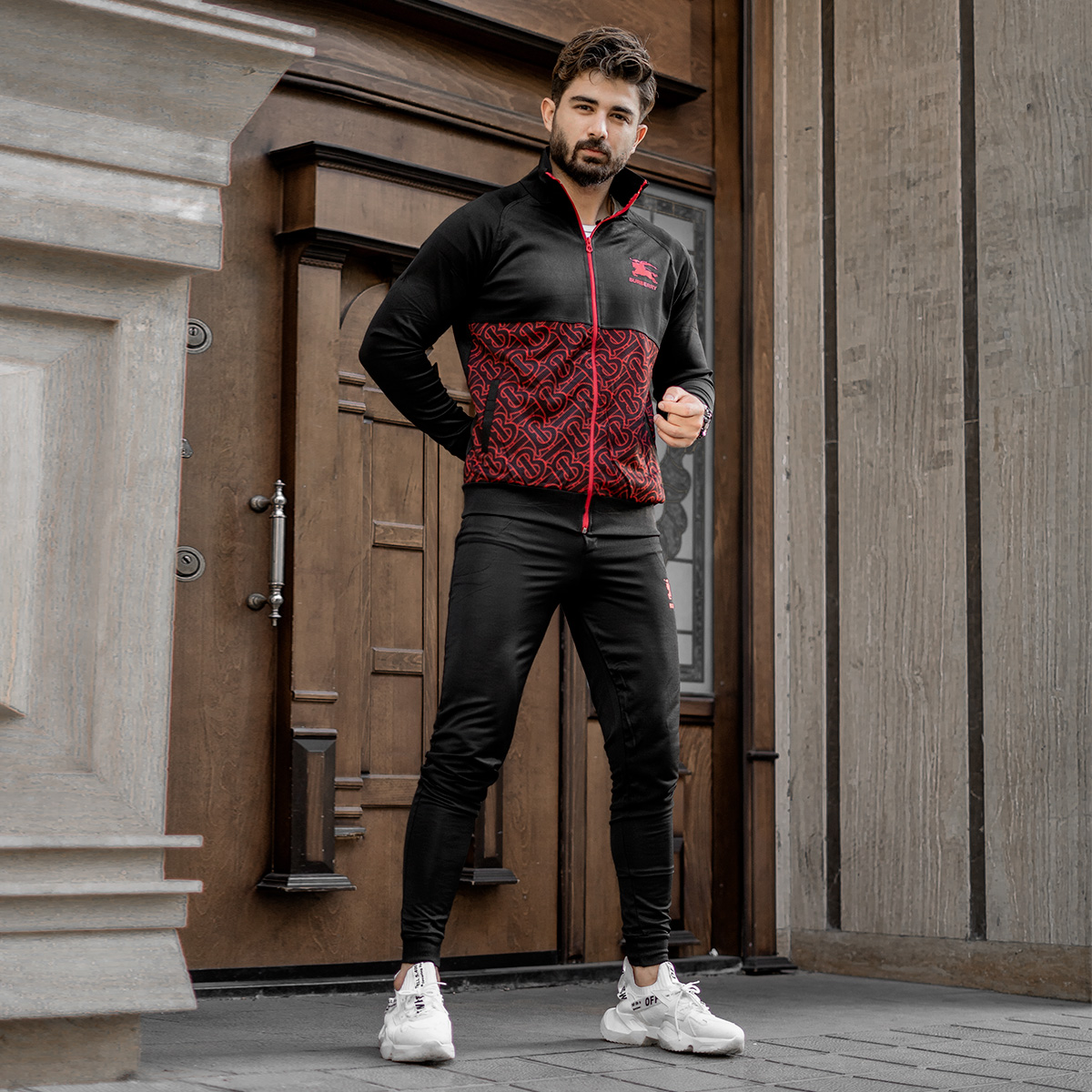 ست سوئیشرت شلوار BURBERRYمردانه مشکی قرمز مدل Arka