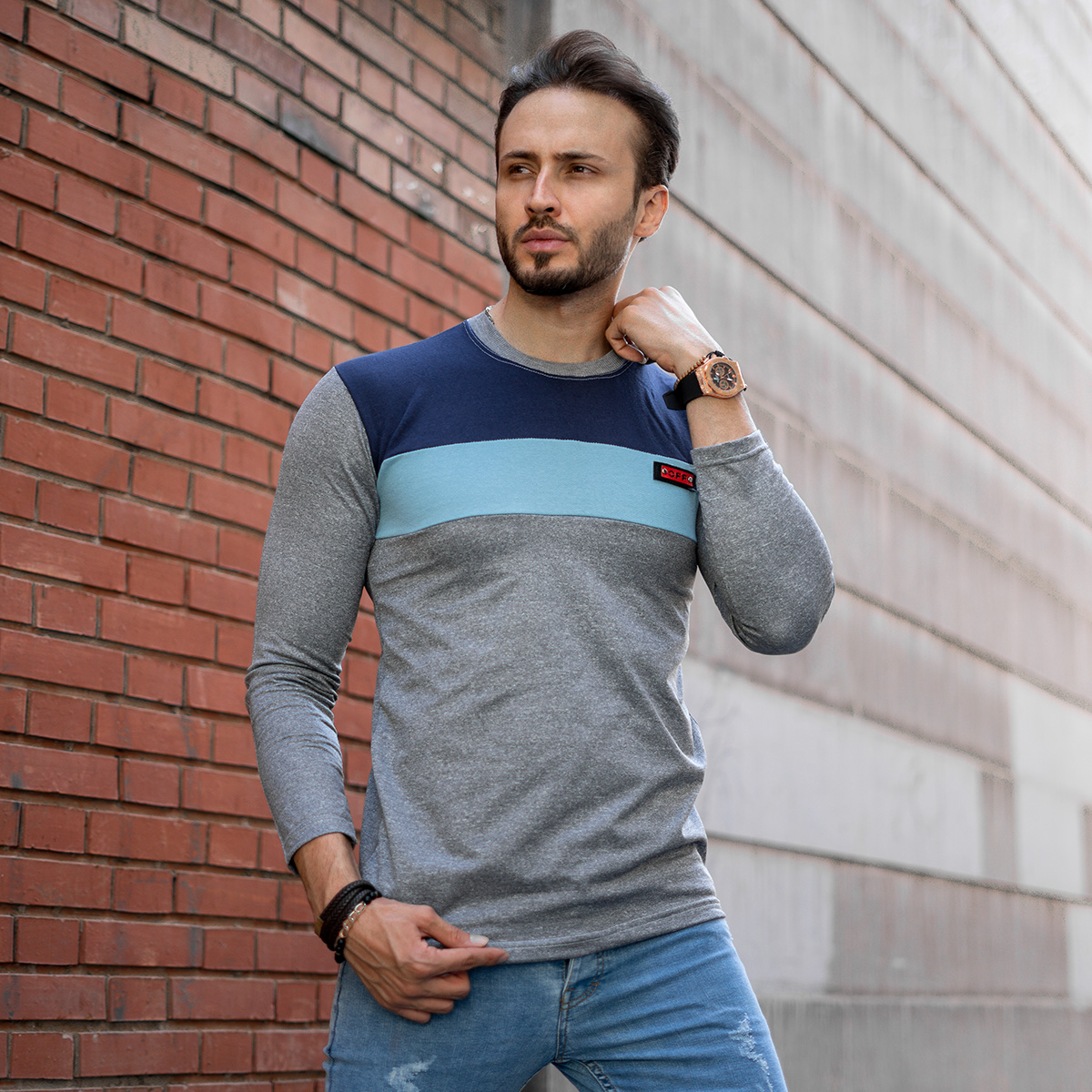 تیشرت پاییزه دوتیکه سرمه ای آبی مدل Farhod