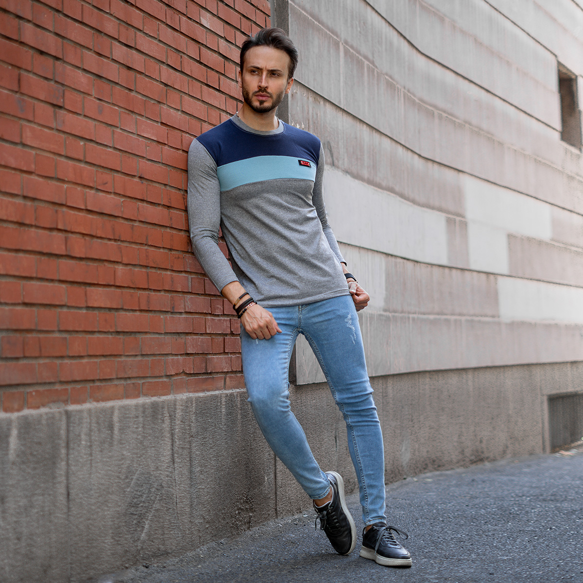 تیشرت پاییزه دوتیکه سرمه ای آبی مدل Farhod