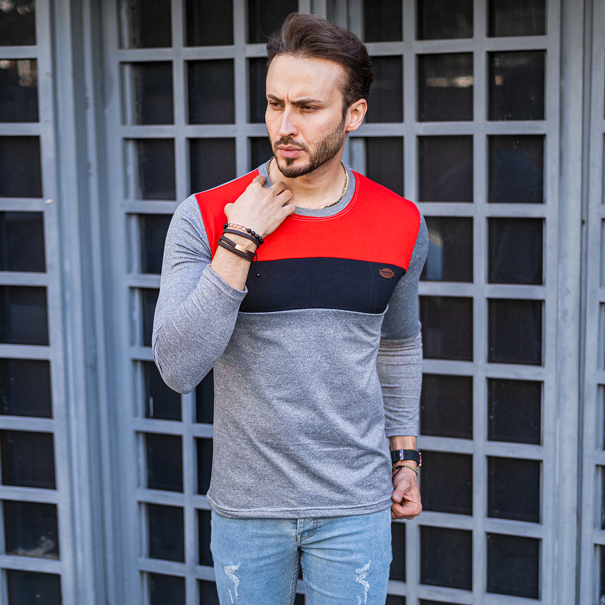 تیشرت پاییزه دوتیکه قرمز مشکی مدل farhod