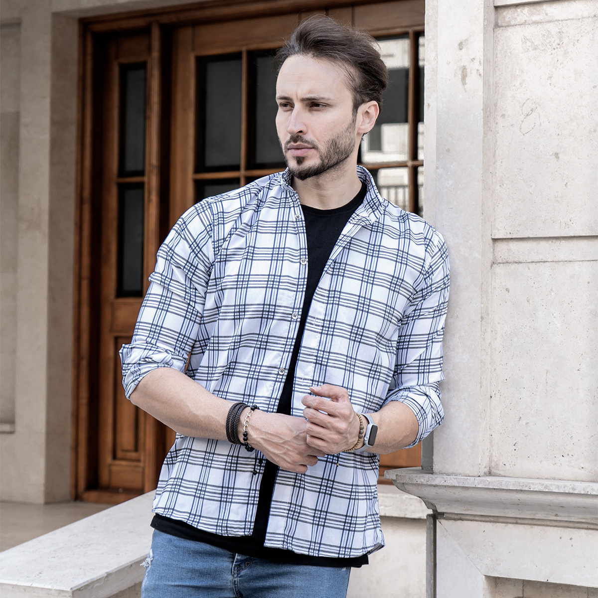 پیراهن مردانه چهارخانه خطی مدل Dhi