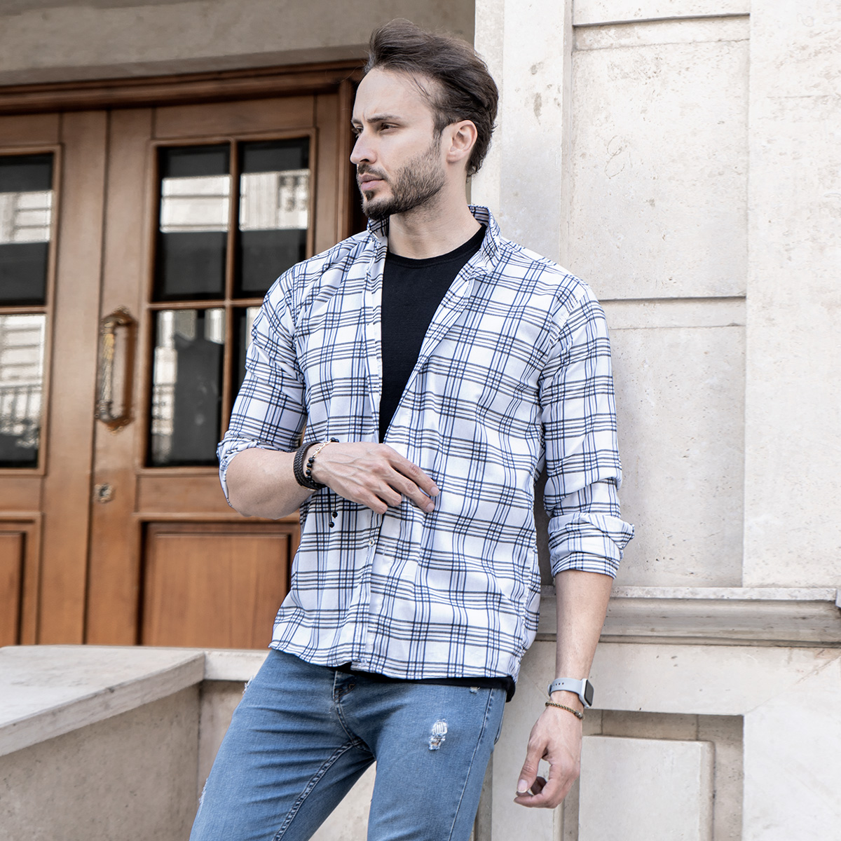 پیراهن مردانه چهارخانه خطی مدل Dhi