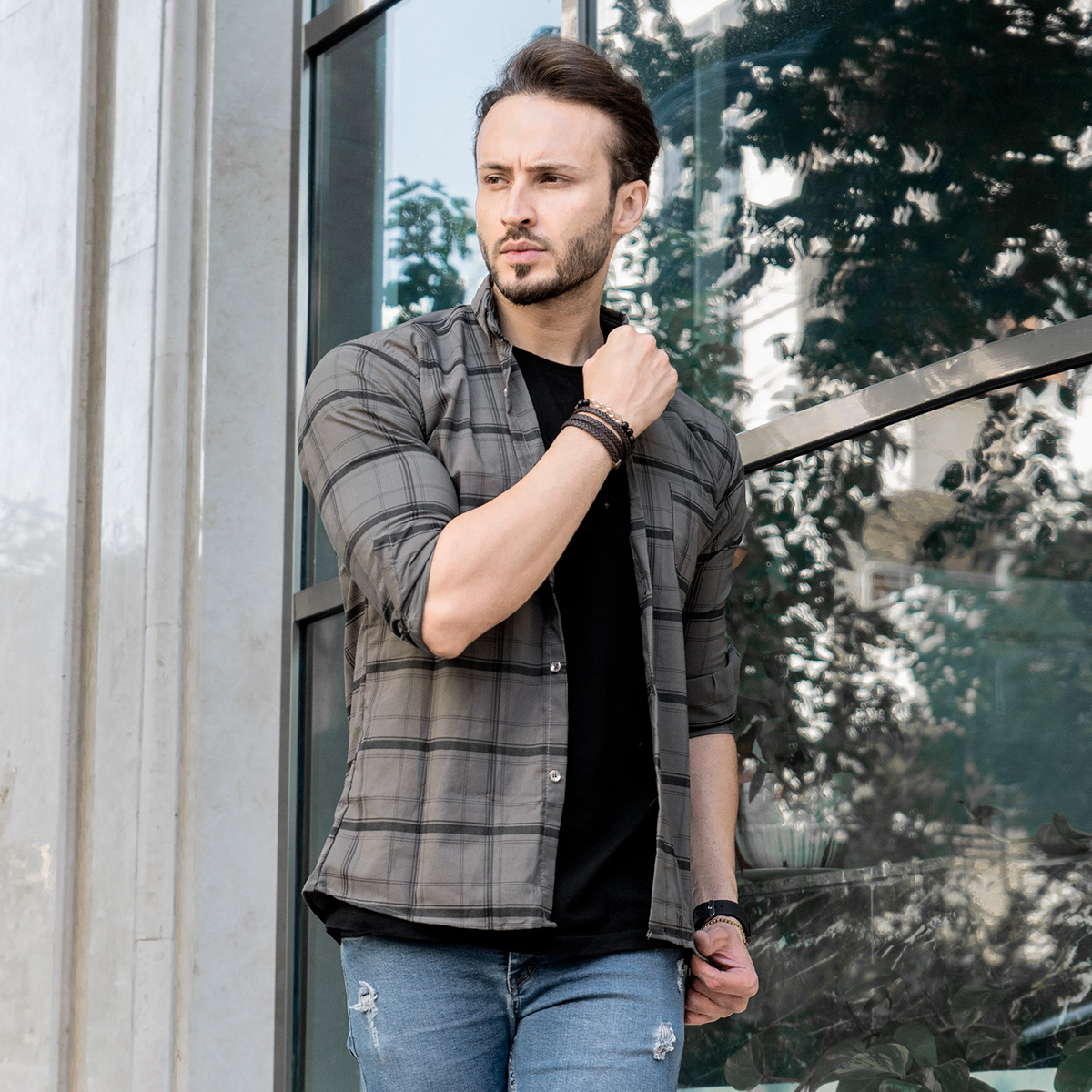 پیراهن چهارخانه درشت سبزمدل Dgr