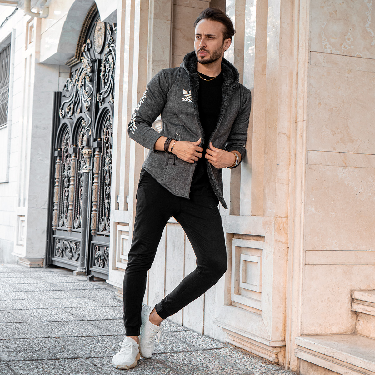 هودی Adidas مردانه طوسی تیره مدل Aran