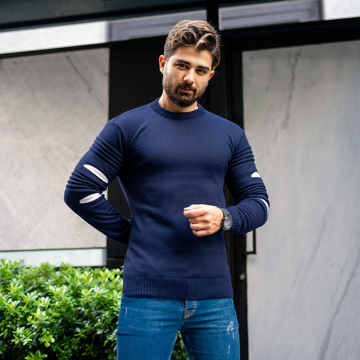 پلیور زاپ دار مردانه سرمه ای طوسی مدل solan