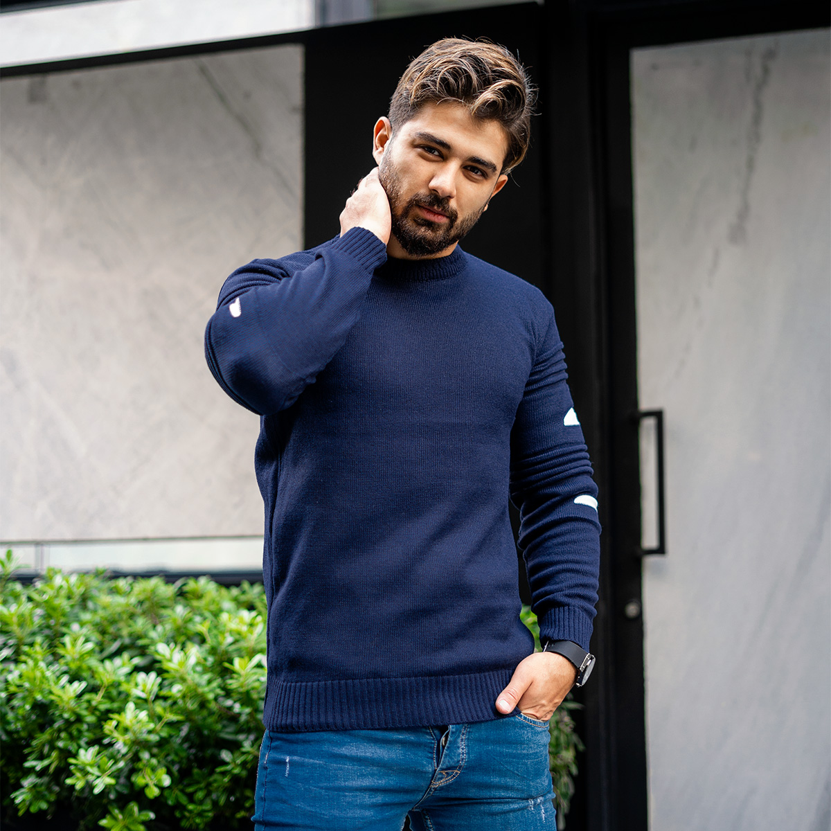 پلیور زاپ دار مردانه سرمه ای طوسی مدل solan