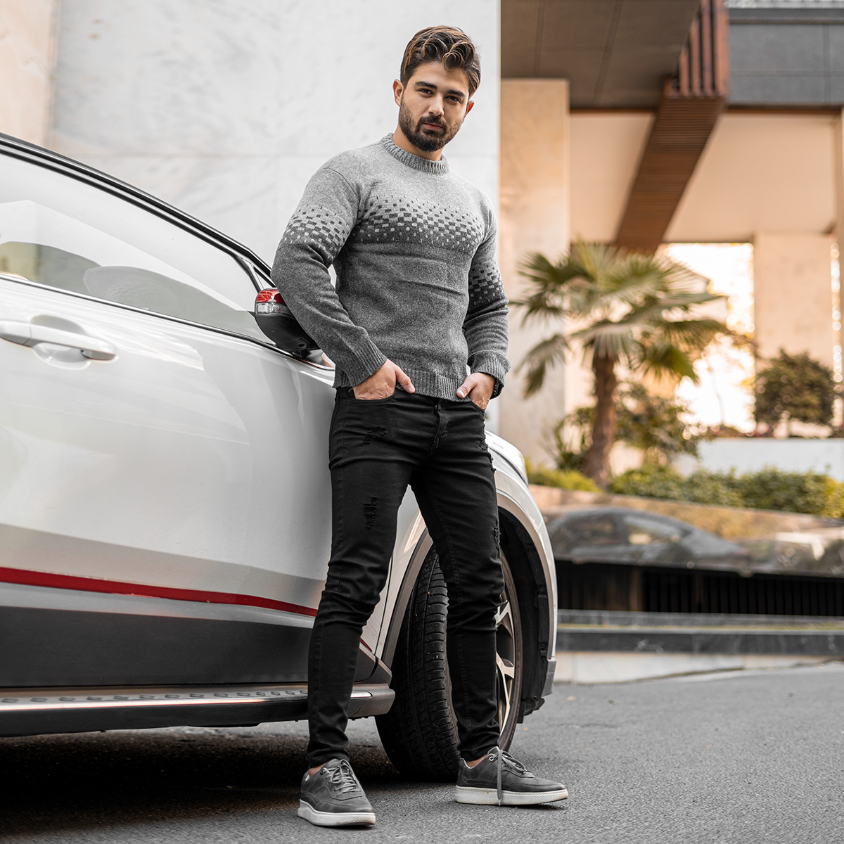 پلیور مردانه دو رنگ طوسی ذغالی مدلShatel