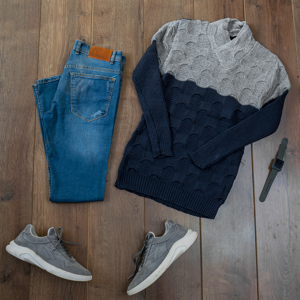 پلیور دورنگ سرمه ای طوسی مردانه مدلArkia