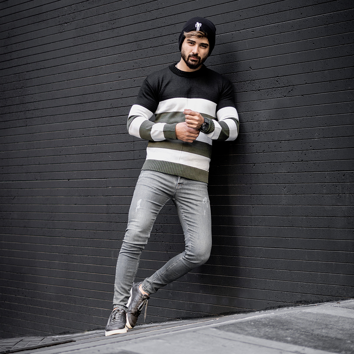 پلیور راه راه سبزسفید مردانه مدل Sosha