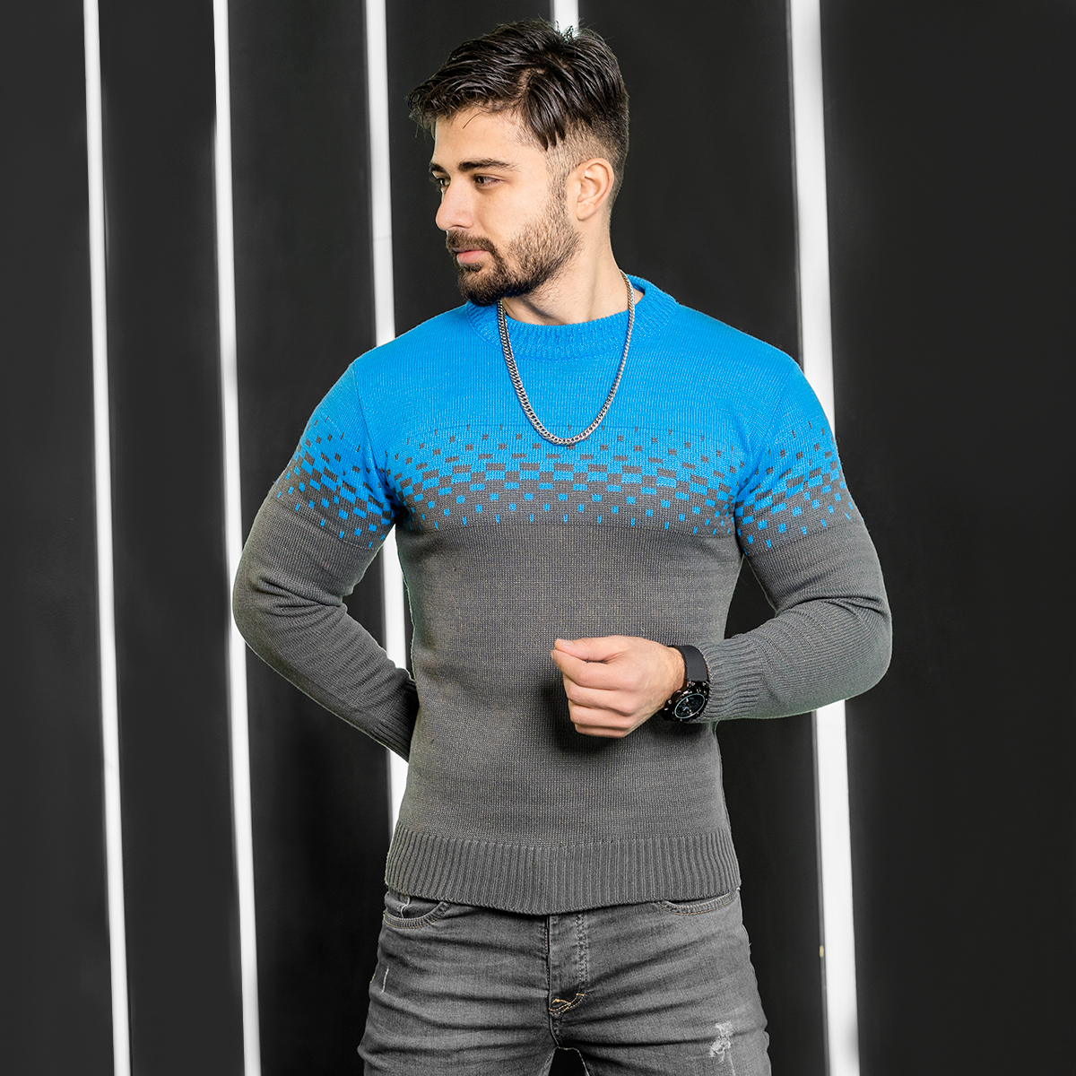 پلیور مشکی آبی مردانه مدلShatel