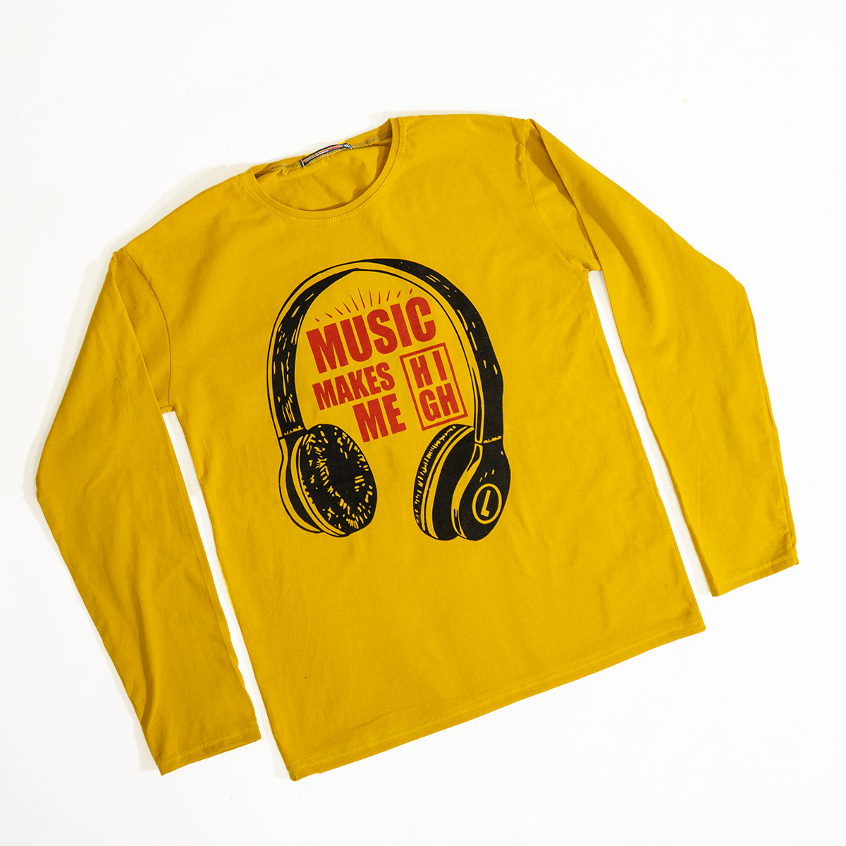 تیشرت آستین بلند مردانه طرح هدست زرد مدل O22