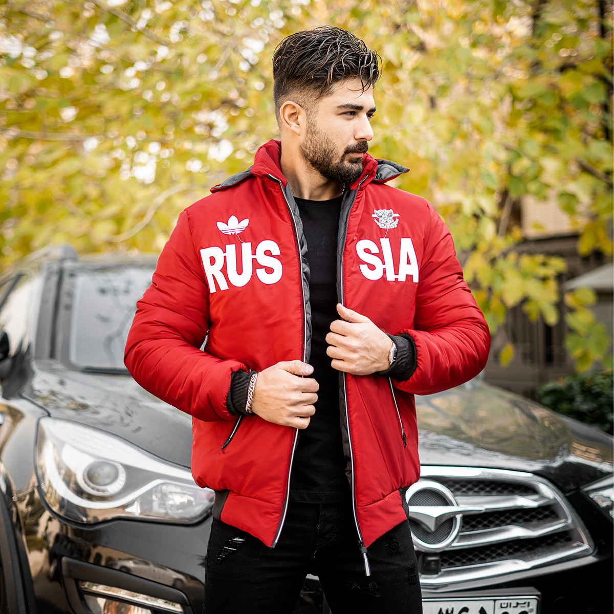 کاپشن مردانه قرمز مدل Russia