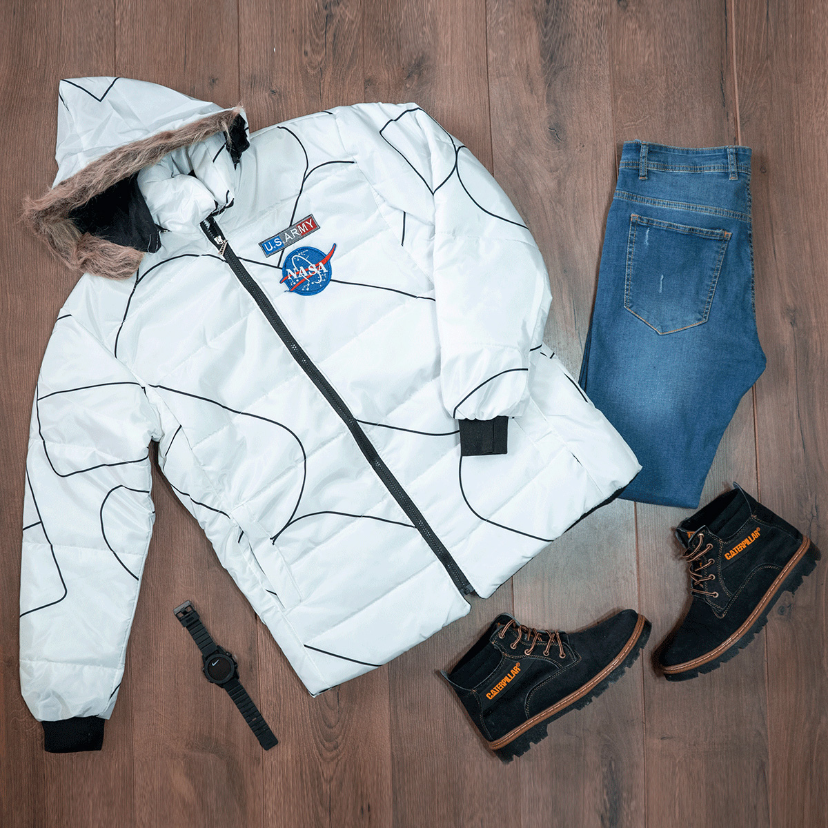 کاپشن مردانه سفید مدل Nasa