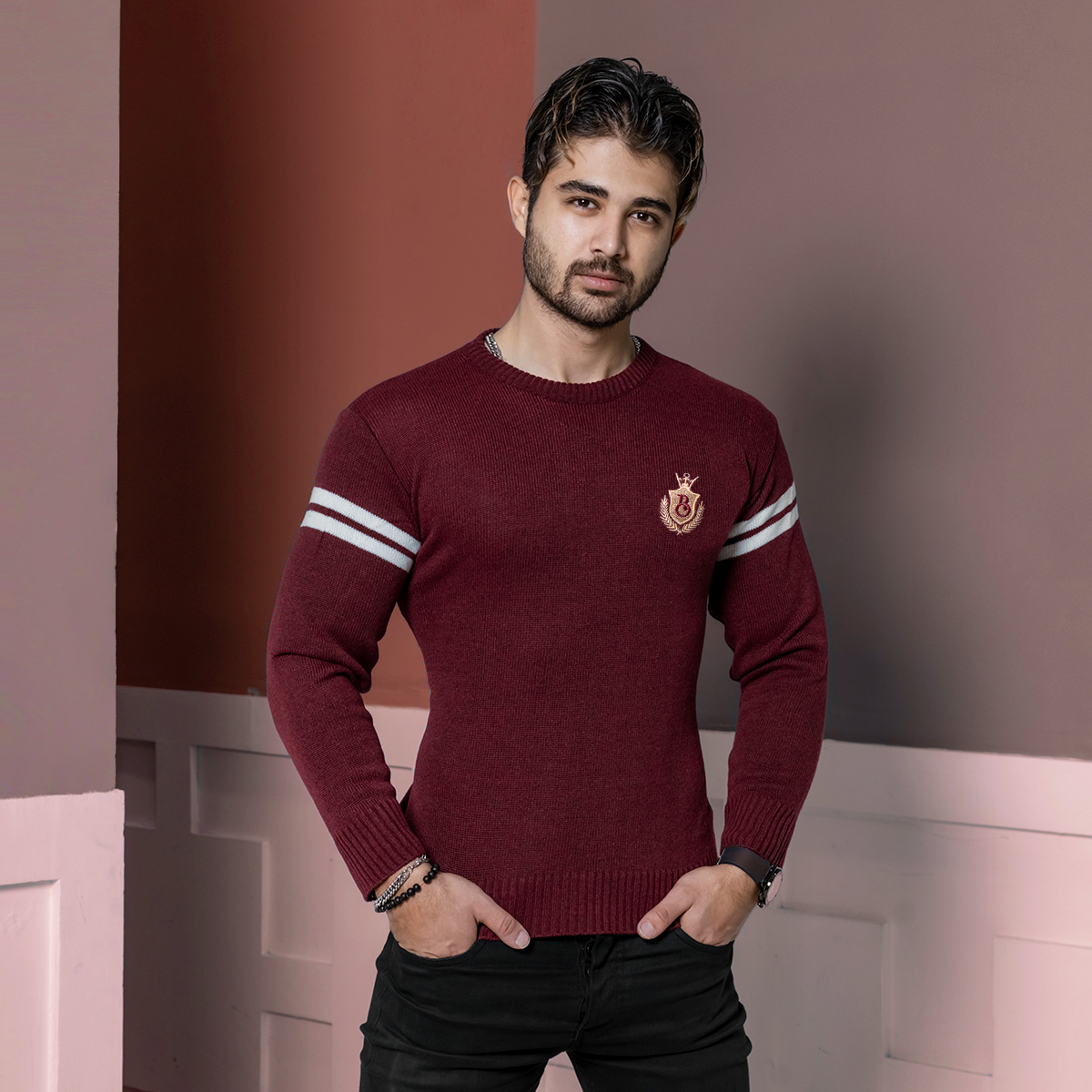 پلیور مردانه زرشکی مدل Akar