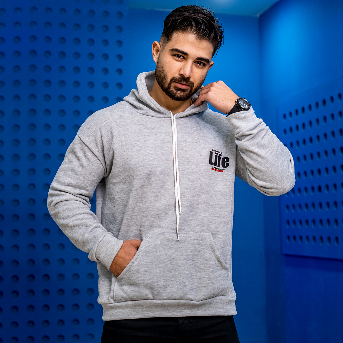 هودی مردانه طوسی مدل Life