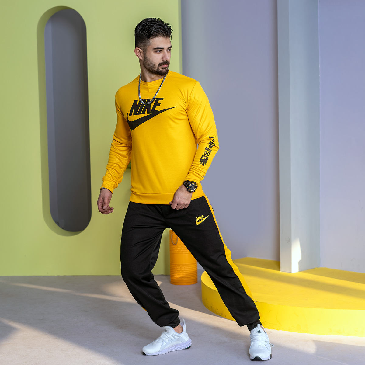 ست بلوز شلوار Nike مردانه زرد مشکی مدل Lanin