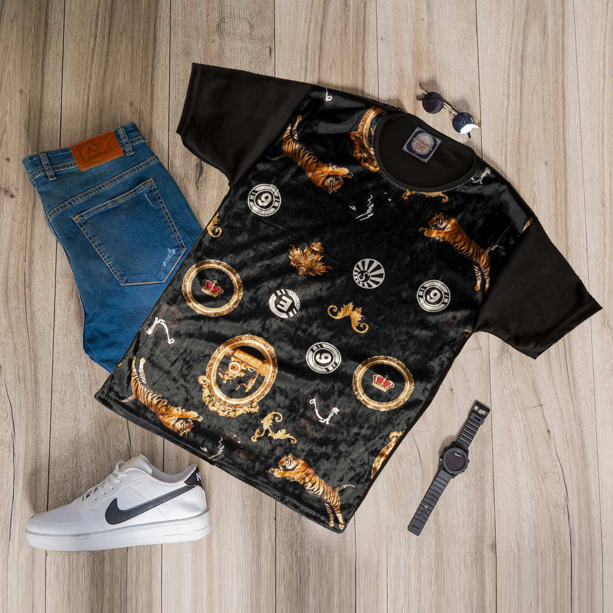 تیشرت مخمل مردانه طرح ببر مدلKami