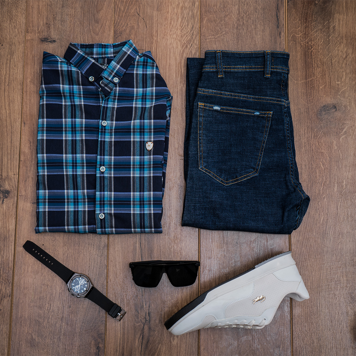 پیراهن چهارخونه سرمه ای آبی مردانه مدل katin