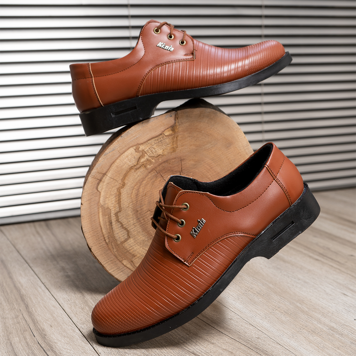 کفش رسمی مردانه عسلی خطی مدل classic