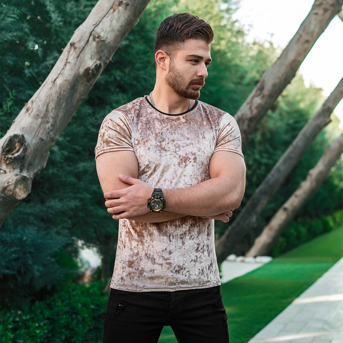 تیشرت مخمل کرم مردانه مدل Dior