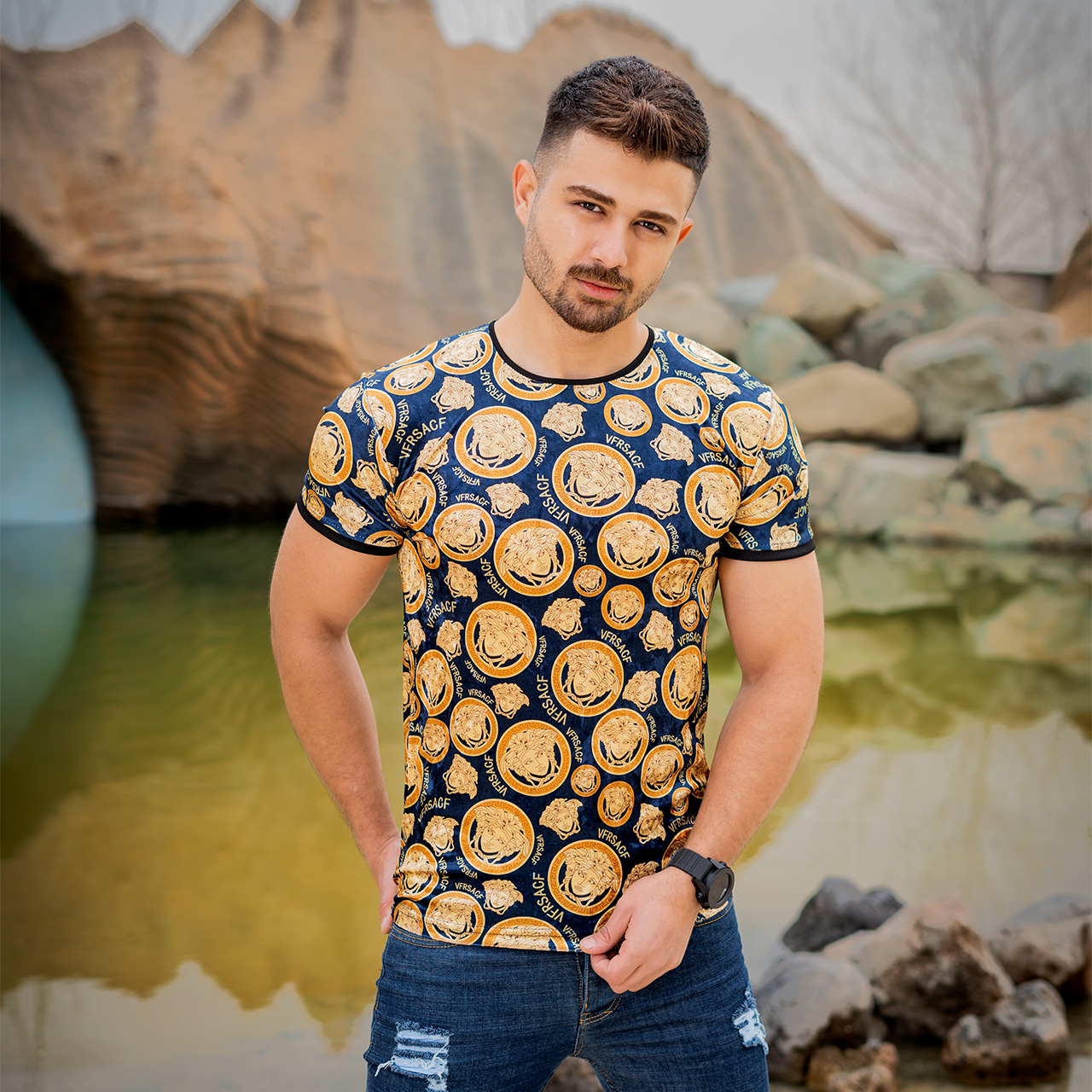 تیشرت مخمل ورساچه مردانه مدلX55