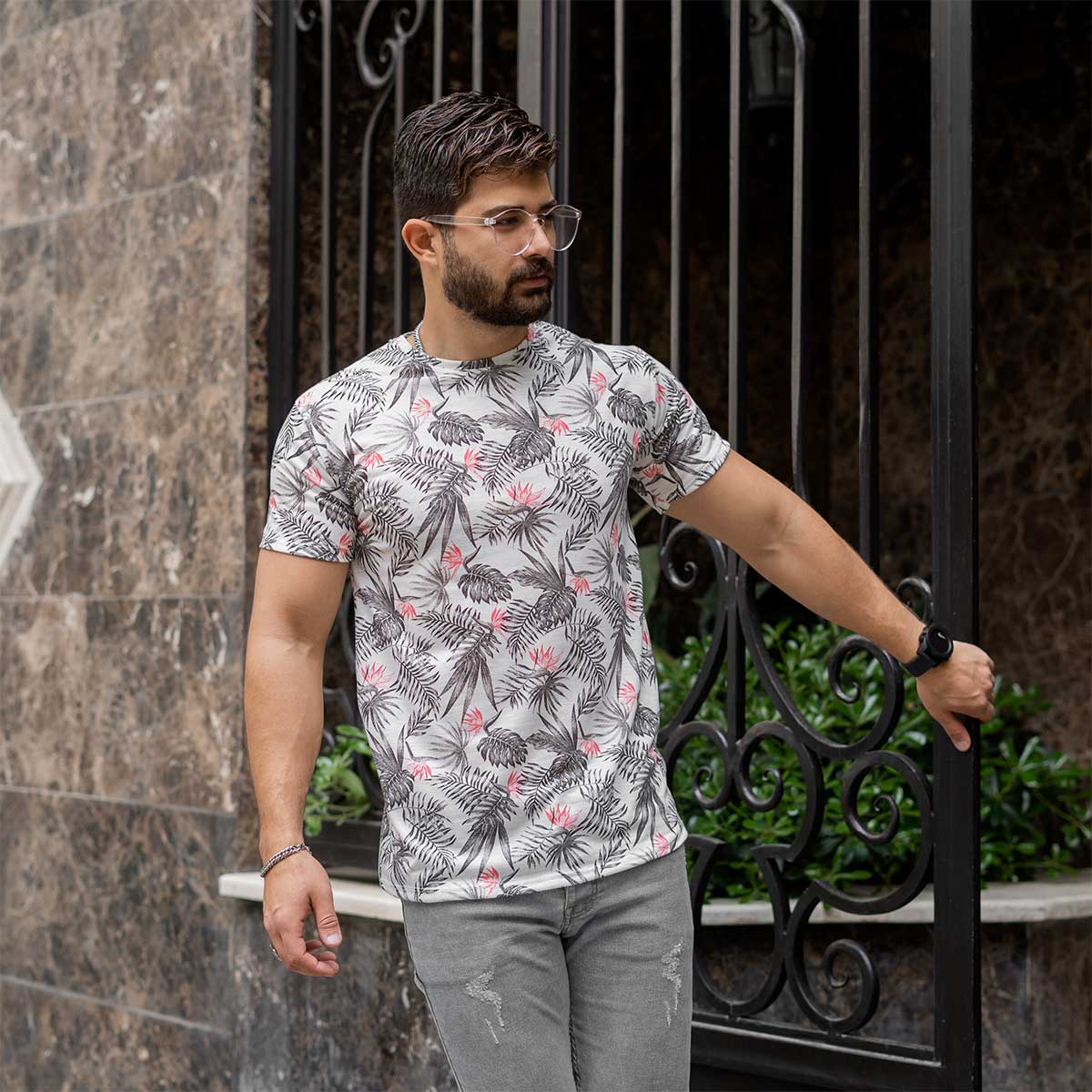 تیشرت هاوایی مردانه طرح برگ مدل Ermi