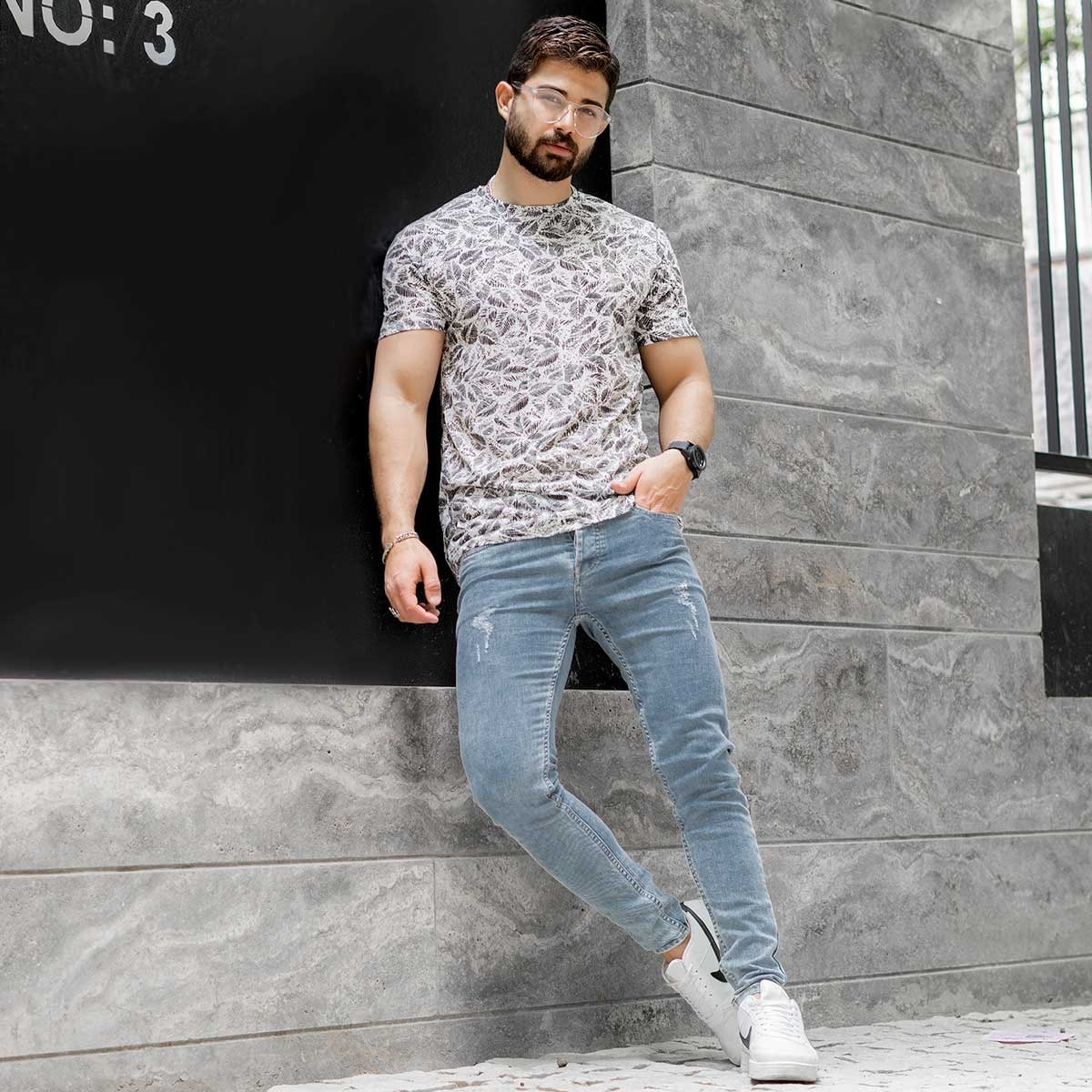 تیشرت هاوایی مردانه طرح برگ مدل oliva