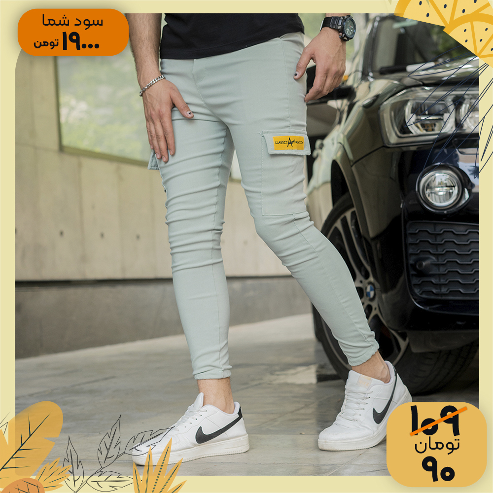 شلوار اسلش بنددار سبز کمرنگ چهارجیب مدل 68