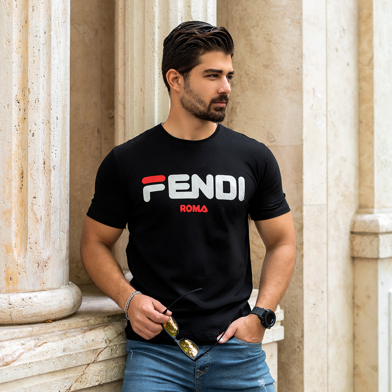 تیشرت فندی مشکی مردانه مدل Roma
