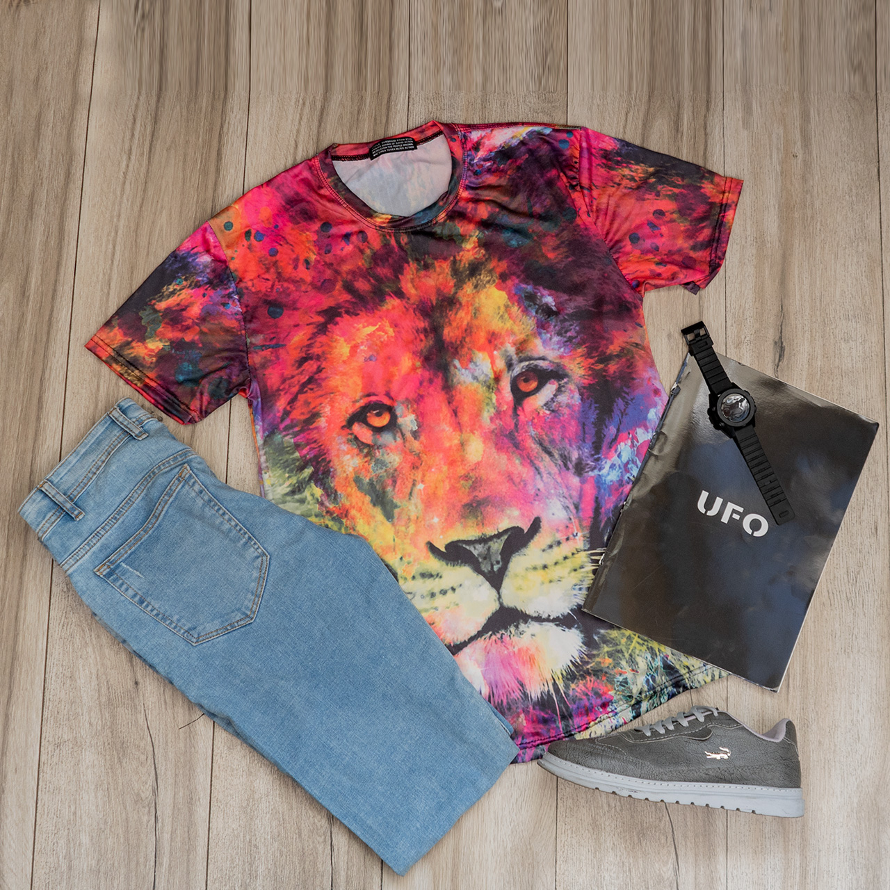 تیشرت مردانه آبرنگی طرح شیر مدل C23