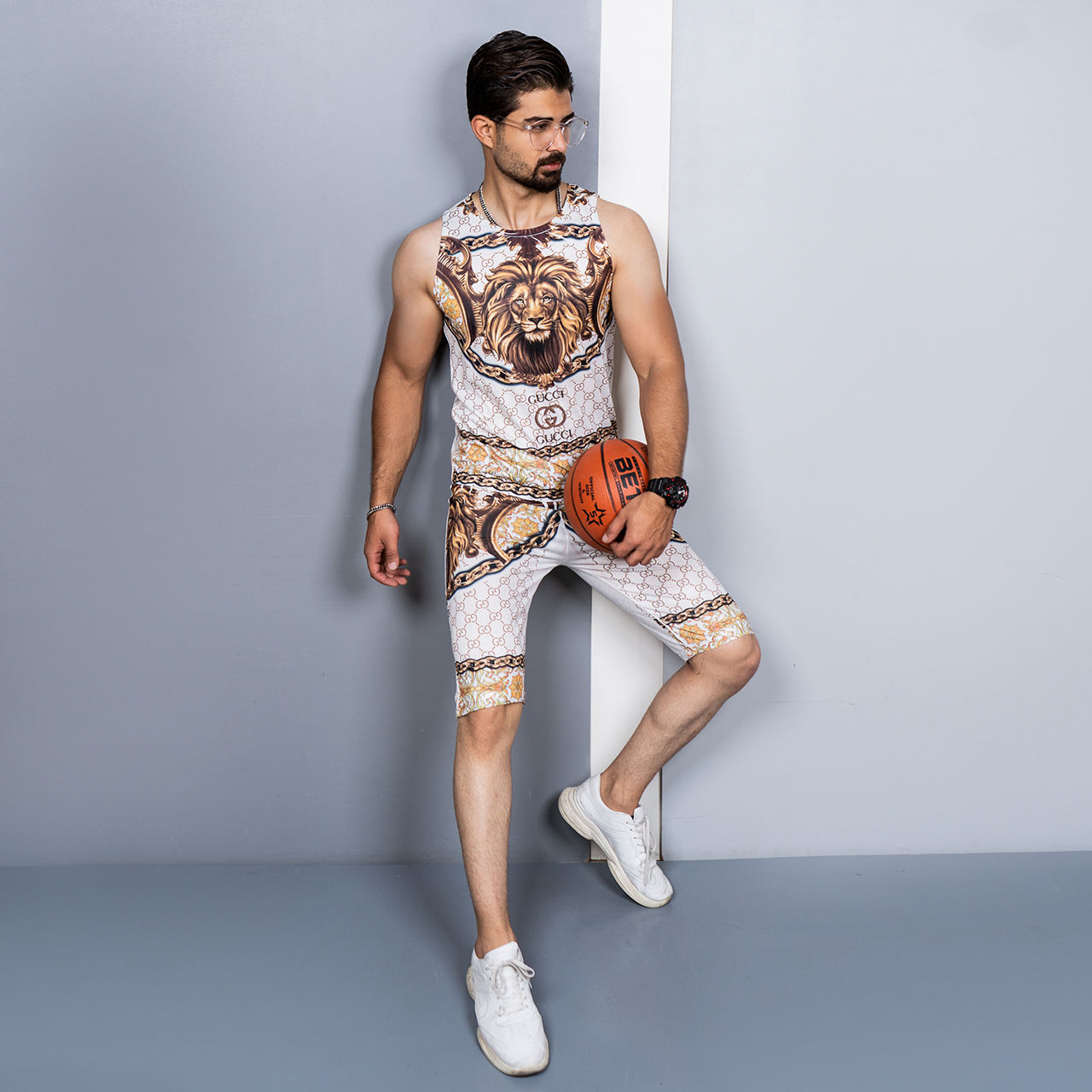 ست رکابی شلوارک گوچی طرح شیر مردانه مدل N122