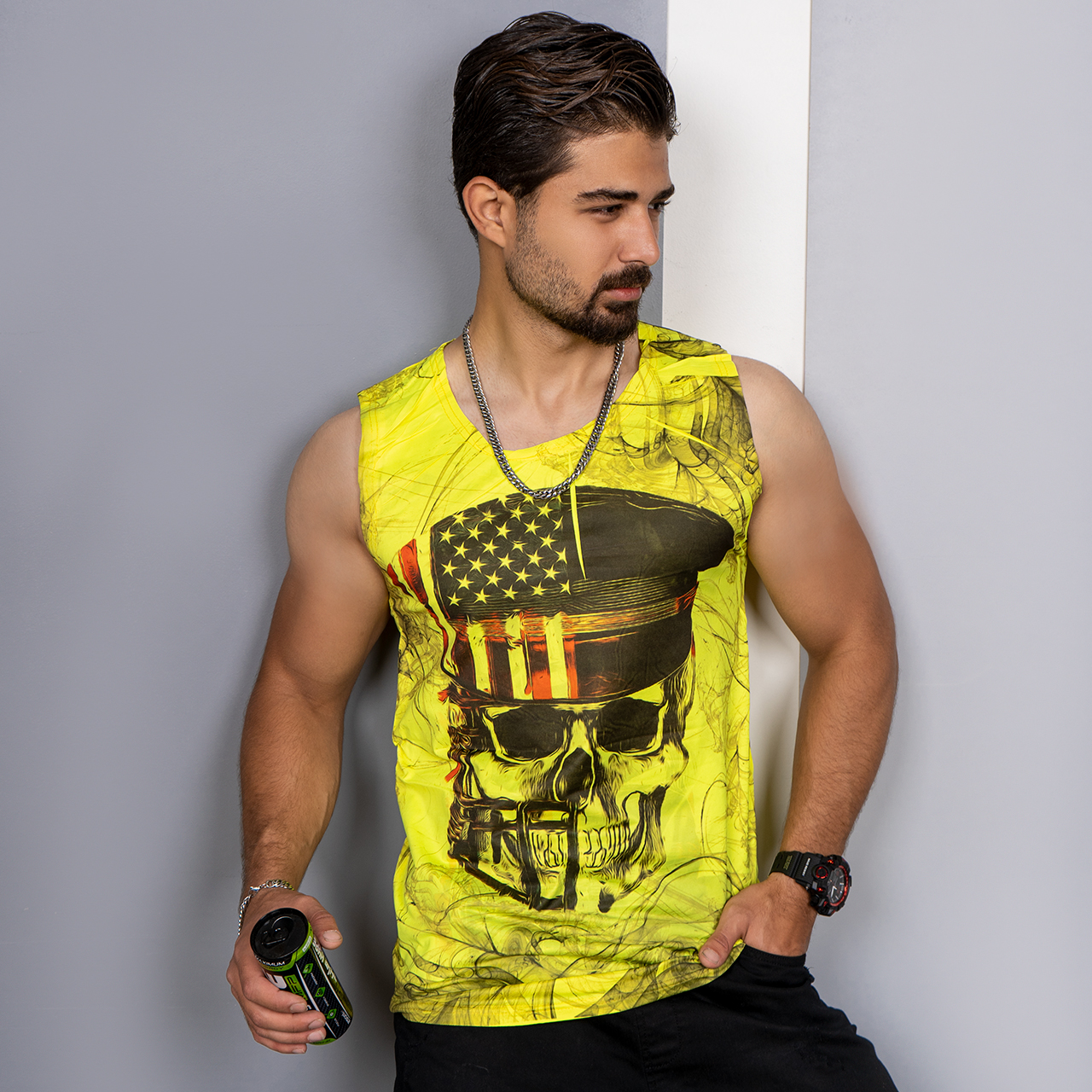 رکابی (T) زرد طرح جمجمه مردانه مدل S85