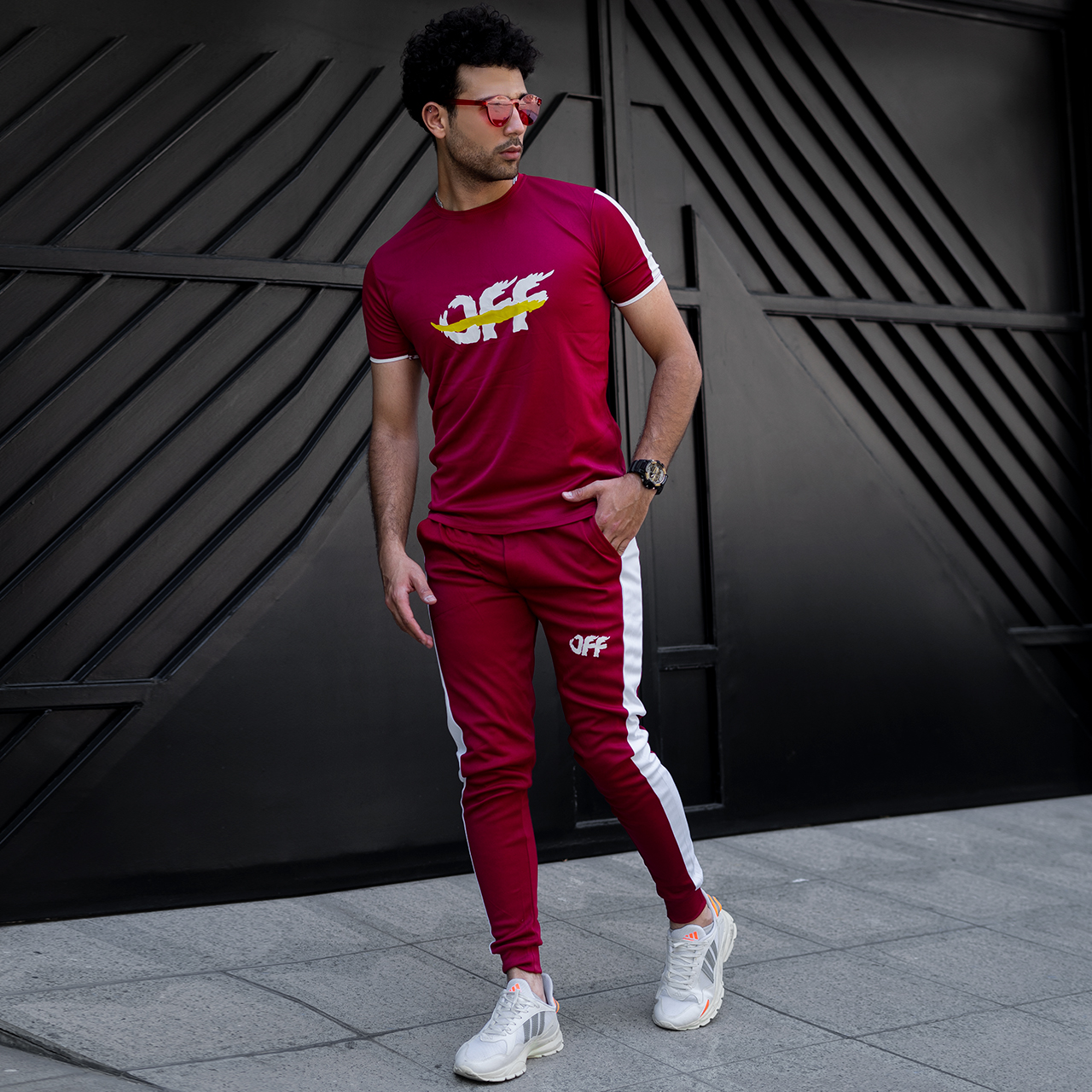 ست تیشرت شلوار off قرمز مردانه مدل O77