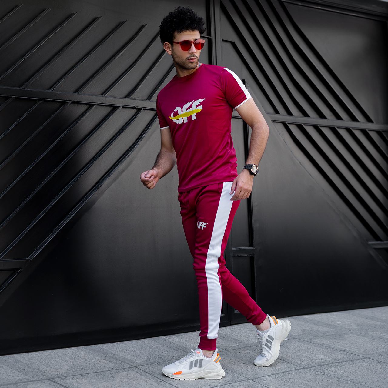 ست تیشرت شلوار off قرمز مردانه مدل O77