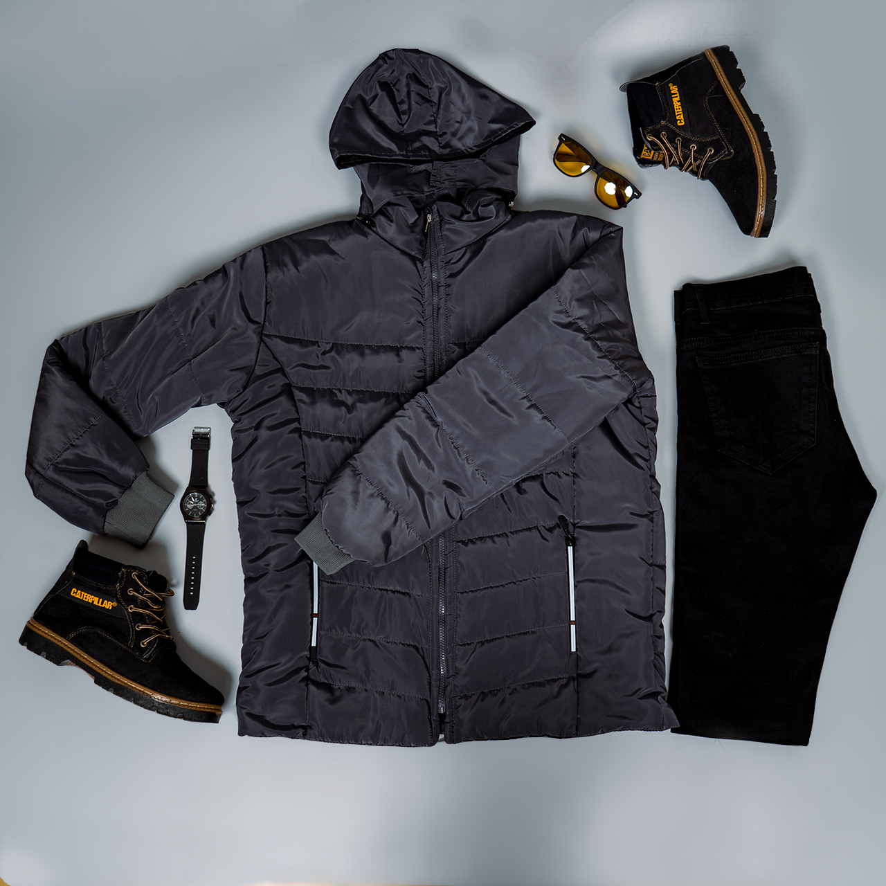 کاپشن مردانه ساده طوسی تیره مدلAidin