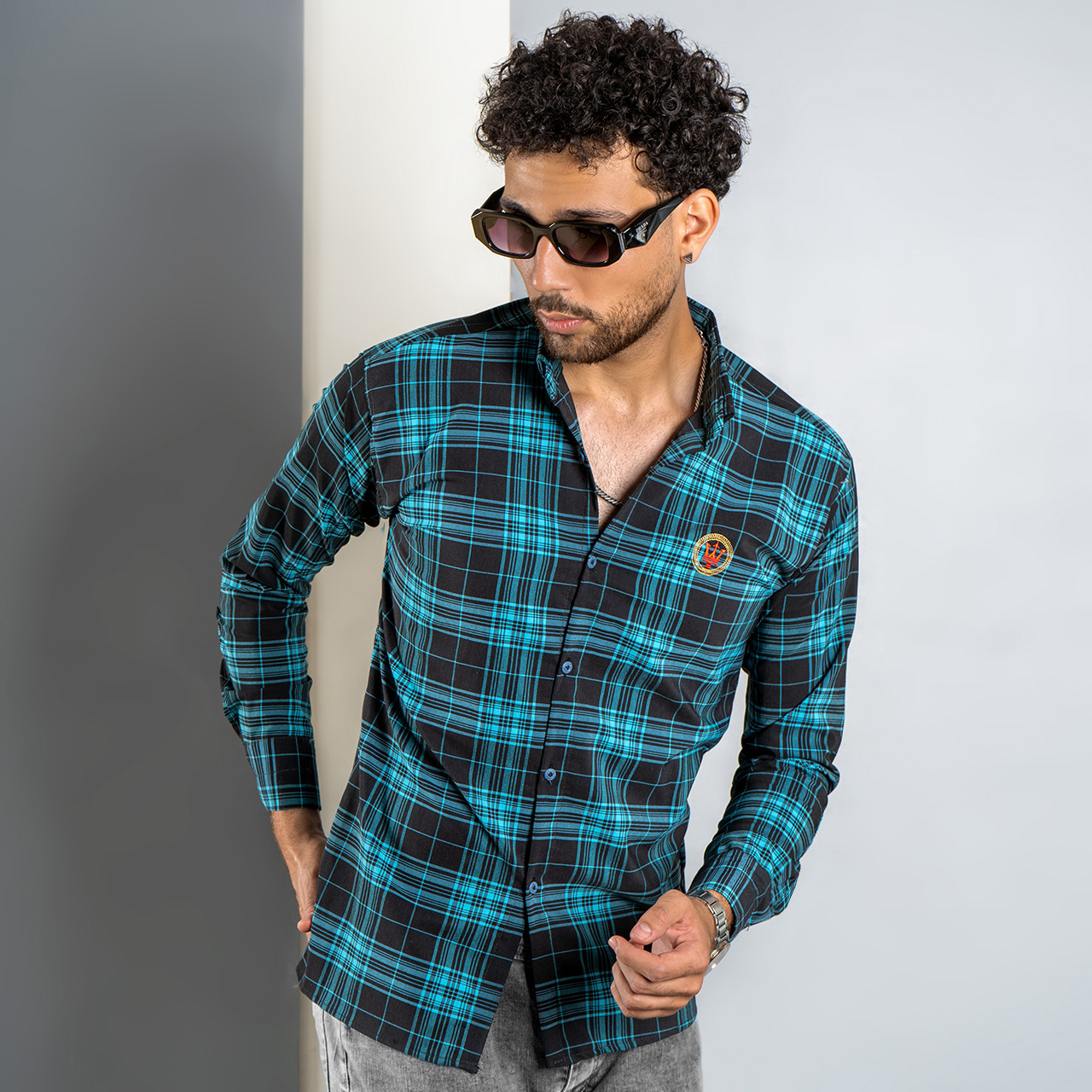 پیراهن چهارخونه سبز مردانه مدل Eyva