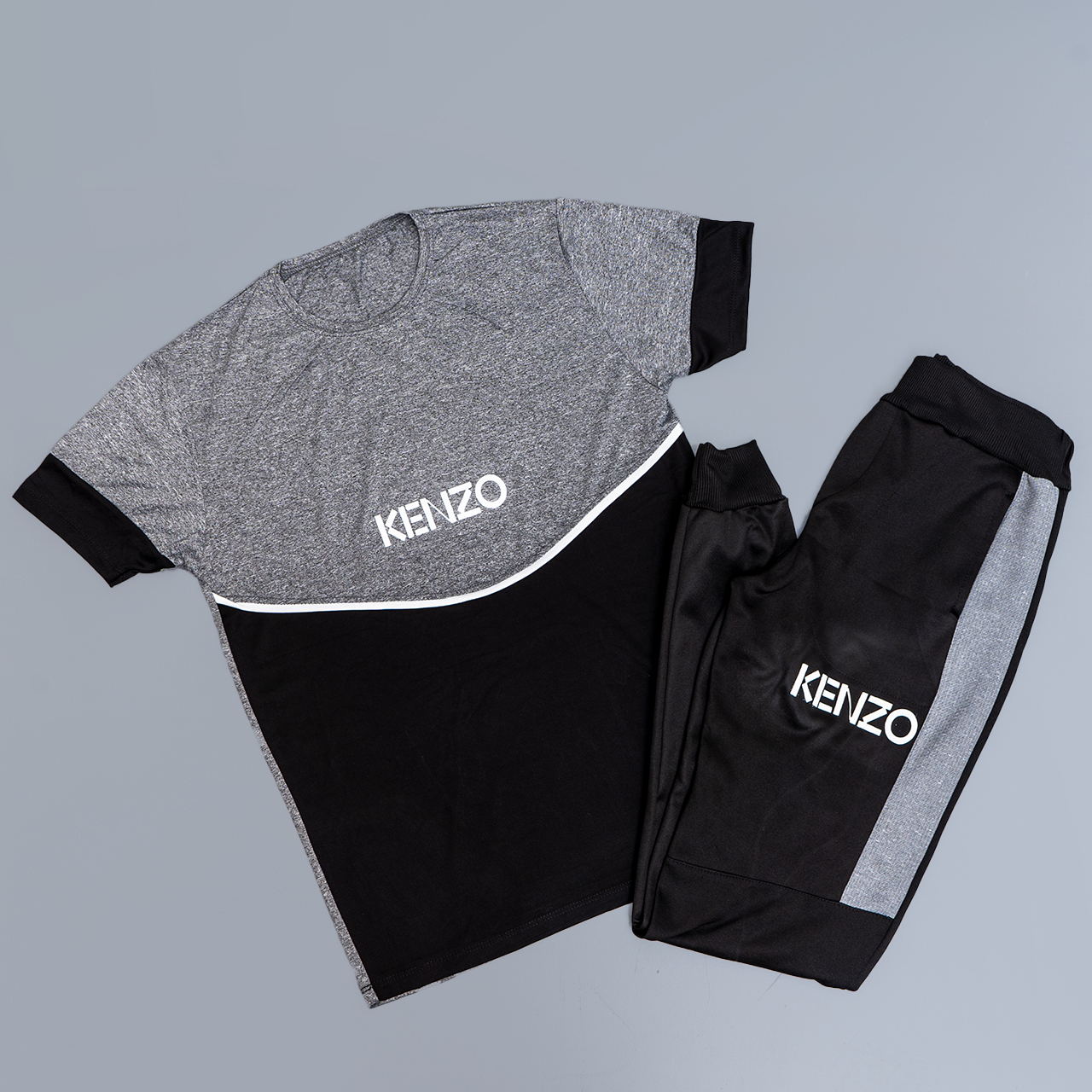 ست تیشرت شلوار مردانه طوسی مشکی مدل kenzo