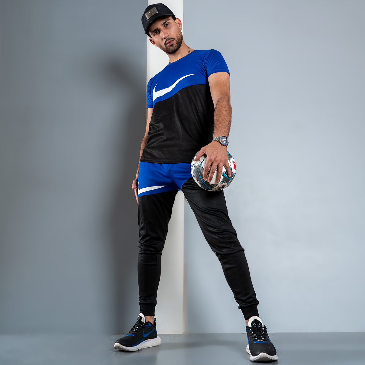 ست تیشرت شلوار نایک مشکی آبی مردانه مدلMs2