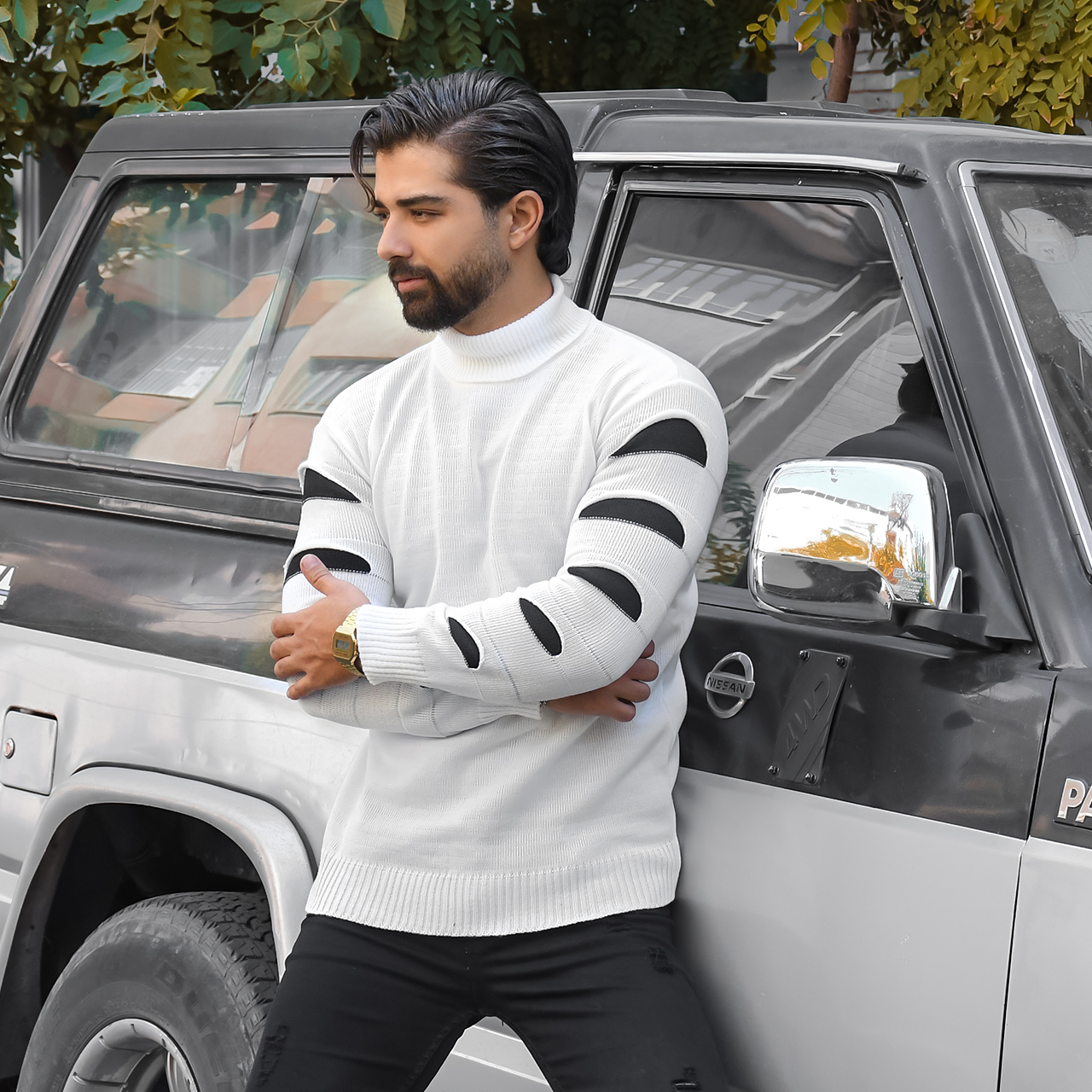 پلیوریقه اسکی سفید مشکی مردانه مدلQ10