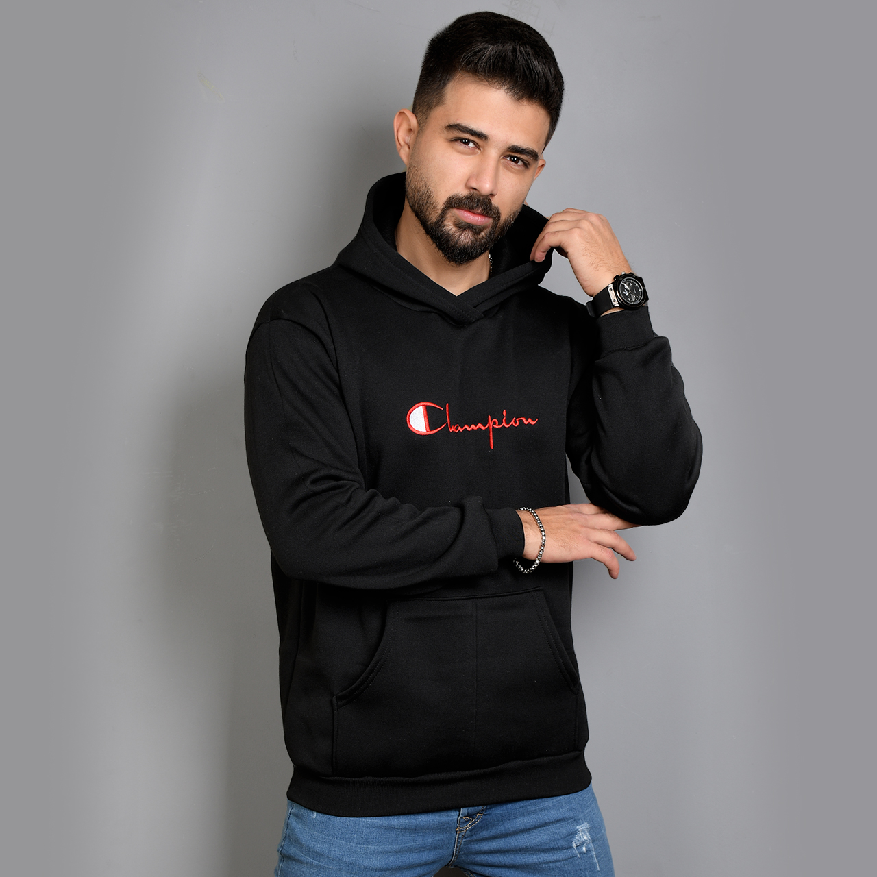 هودی مشکی مردانه مدل champion