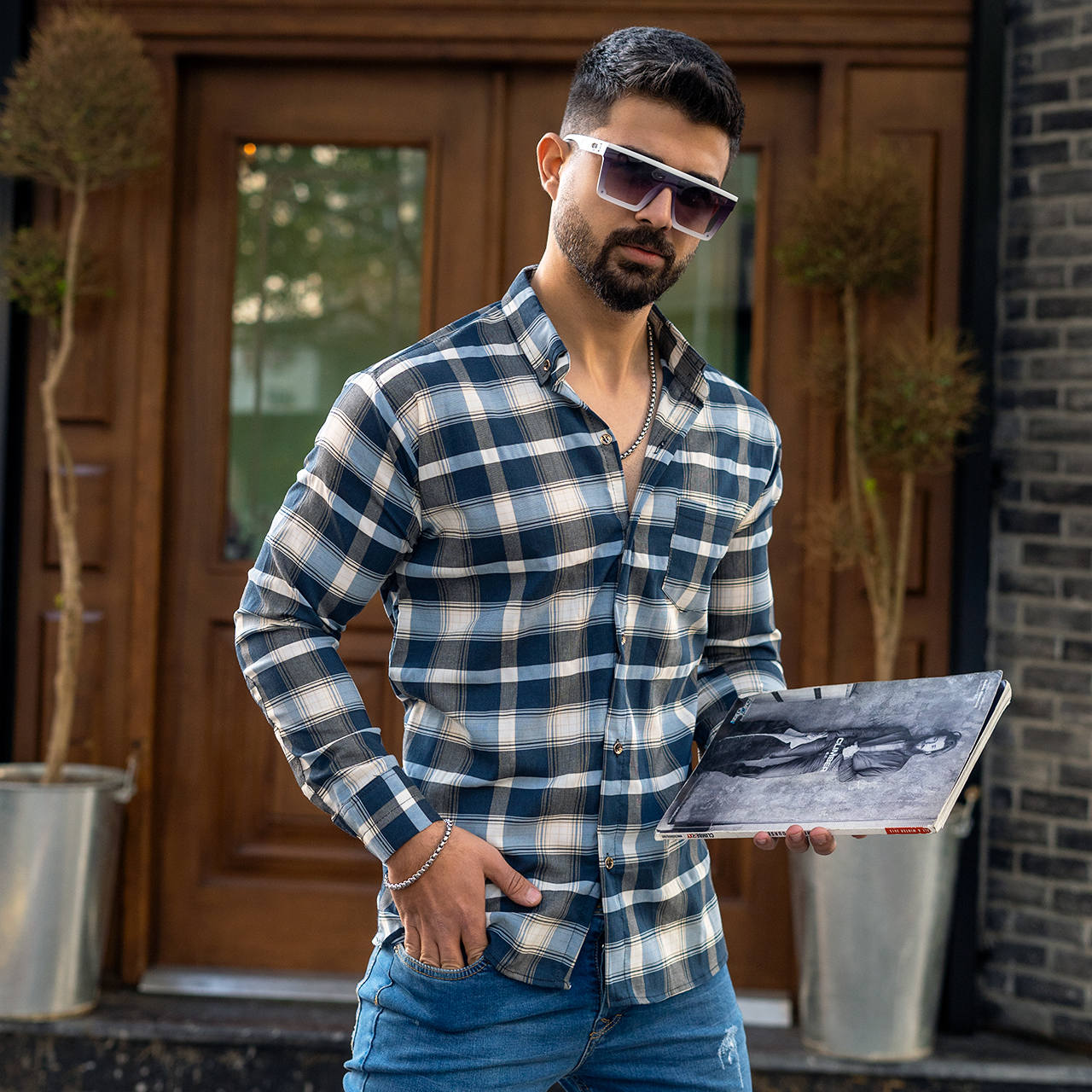 پیراهن مردانه سرمه ای طوسی مدل Redi