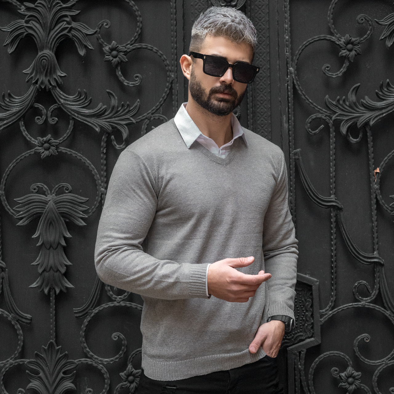 پلیوربافت یقه هفت خاکی مردانه مدل sorosh