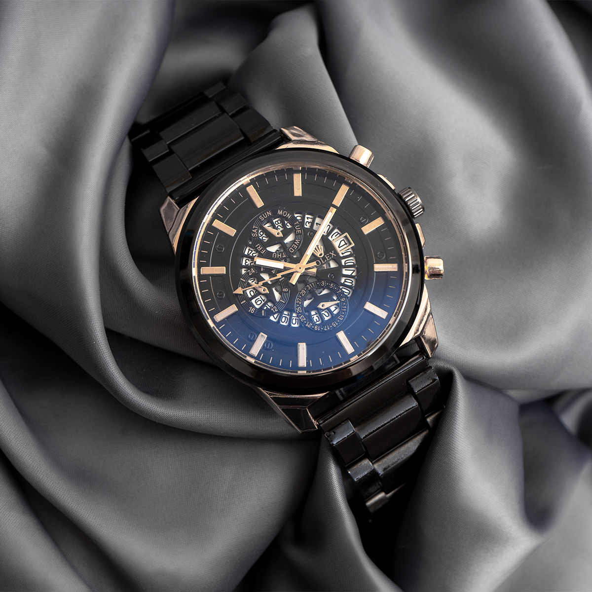 ساعت مچی مردانه Rolex مشکی صفحه آبی مدل R850