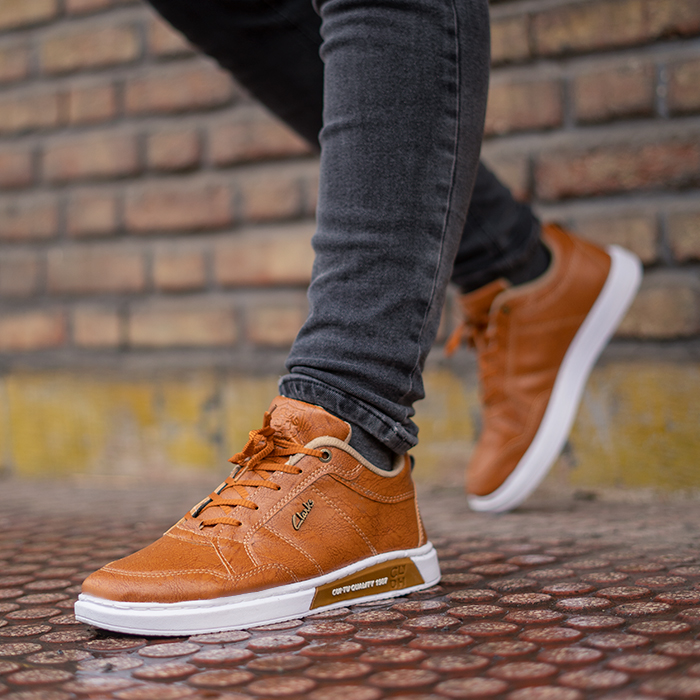 کفش تخت مردانه عسلی مدل Guitu clarks