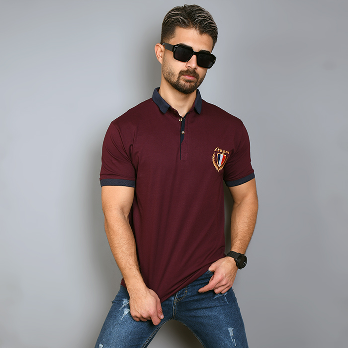 تیشرت مردانه زرشکی مدل RIBAN