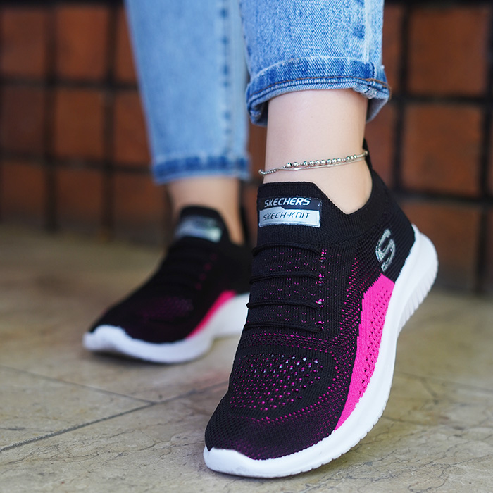 کفش ورزشی SKECHERS مشکی صورتی زنانه مدل melon
