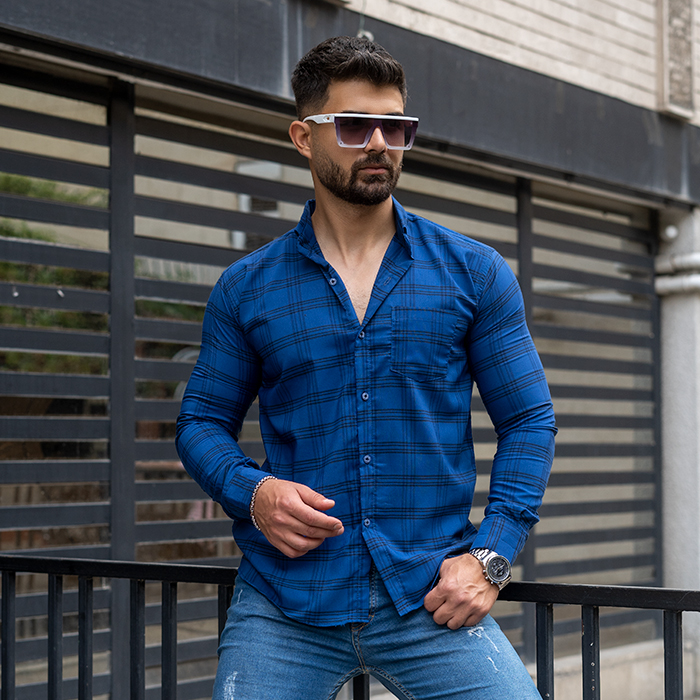 پیراهن مردانه آبی مدل Tanpoosh
