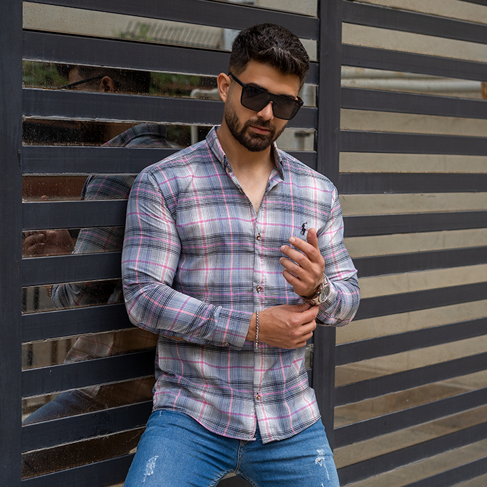 پیراهن خاکستری صورتی مردانه مدل Farzad