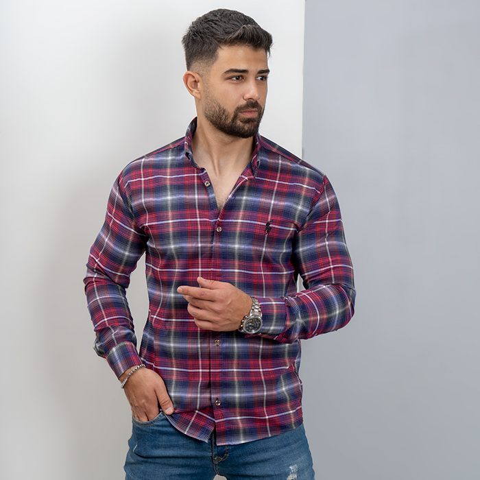 پیراهن قرمز سرمه ای مردانه مدل Farzad